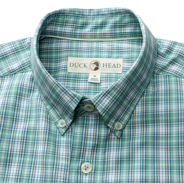 Duck Head Men's LS Performance Poplin Sport Shirt - Forrest Plaid / Aspen Green
