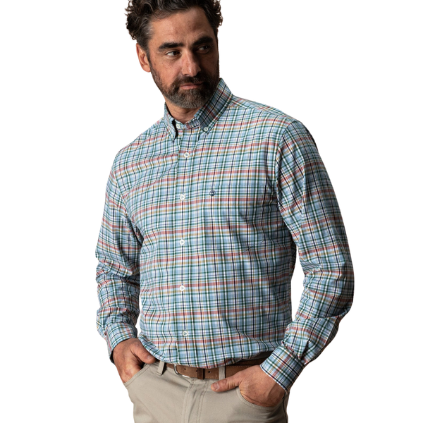Duck Head Men's L/S Performance Poplin Sport Shirt - Winsley Plaid / Windblown Sky