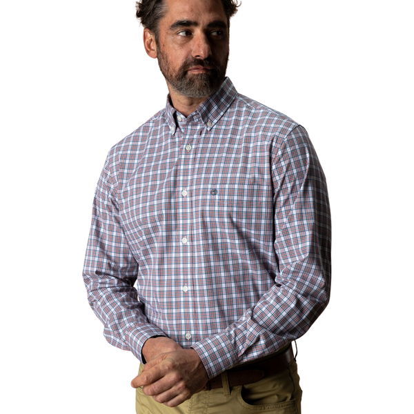 Duck Head Men's L/S Performance Poplin Sport Shirt - Barrett Plaid / Cedarwood