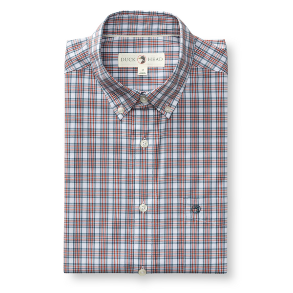 Duck Head Men's L/S Performance Poplin Sport Shirt - Barrett Plaid / Cedarwood