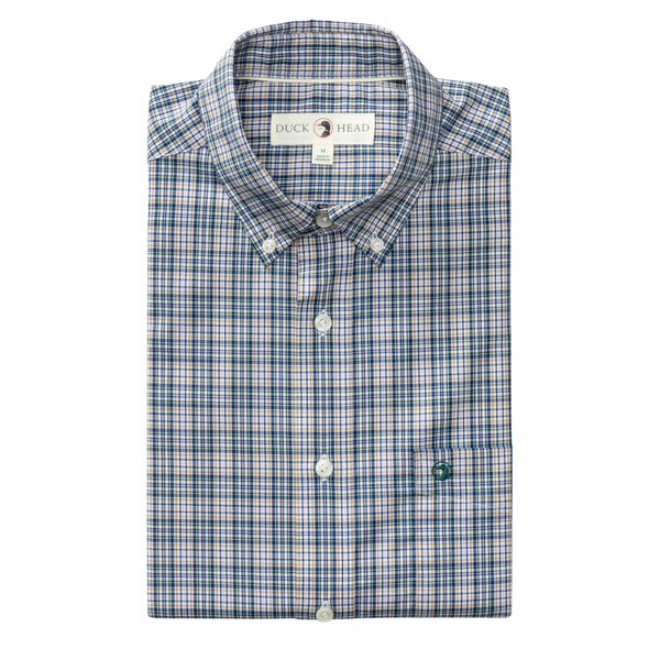 Duck Head Men's L/S Performance Poplin Sport Shirt - Winstead Plaid / Navy Peony