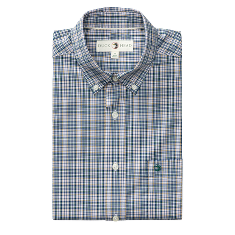 Duck Head Men's L/S Performance Poplin Sport Shirt - Winstead Plaid / Navy Peony