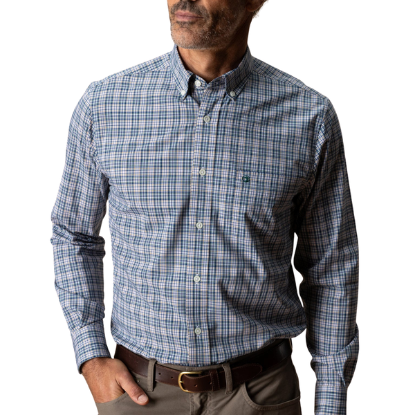 Duck Head Men's L/S Performance Poplin Sport Shirt - Winstead Plaid / Navy Peony