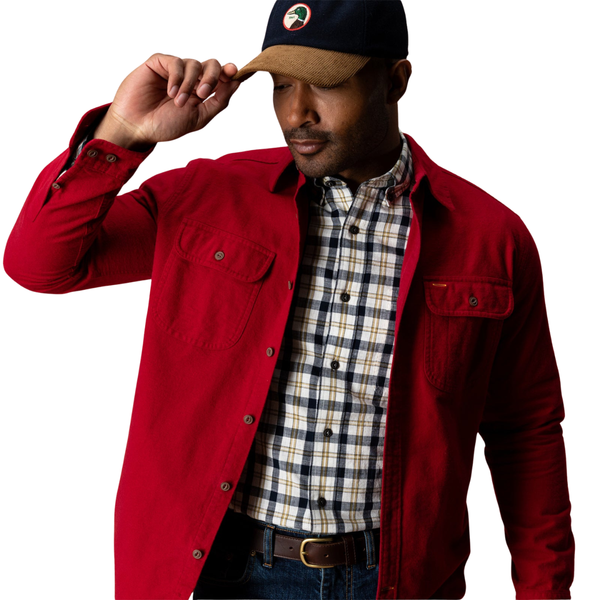 Duck Head Men's L/S Moleskin Cotton Work Shirt - Trailton Solid / Rio Red