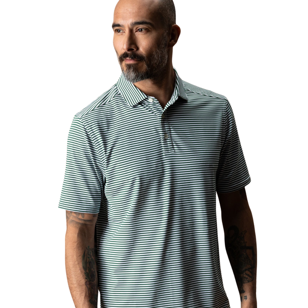 Duck Head Men's Long Drive Performance Polo / Kirk Stripe -Hunter Green