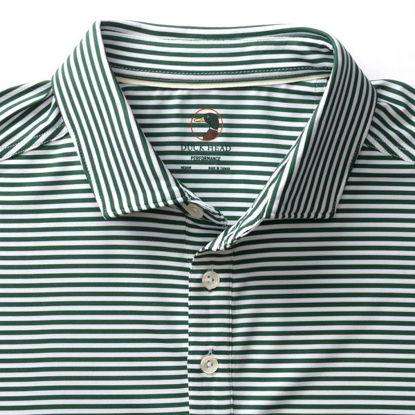 Duck Head Men's Long Drive Performance Polo / Kirk Stripe -Hunter Green