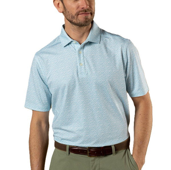 Duck Head Men's Long Drive Performance Polo / Bay Floral - Sky Blue