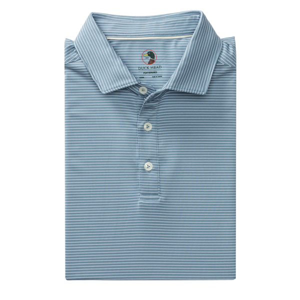 Duck Head Men's Long Drive Performance Polo / White Stripe - Windblown Sky