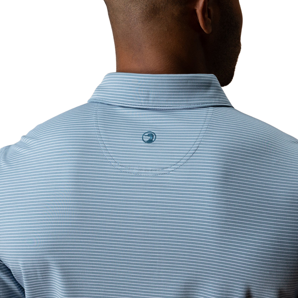 Duck Head Men's Long Drive Performance Polo / White Stripe - Windblown Sky