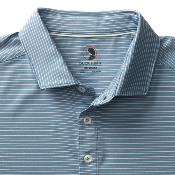 Duck Head Men's Long Drive Performance Polo / White Stripe - Windblown Sky