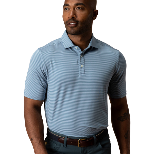 Duck Head Men's Long Drive Performance Polo / White Stripe - Windblown Sky