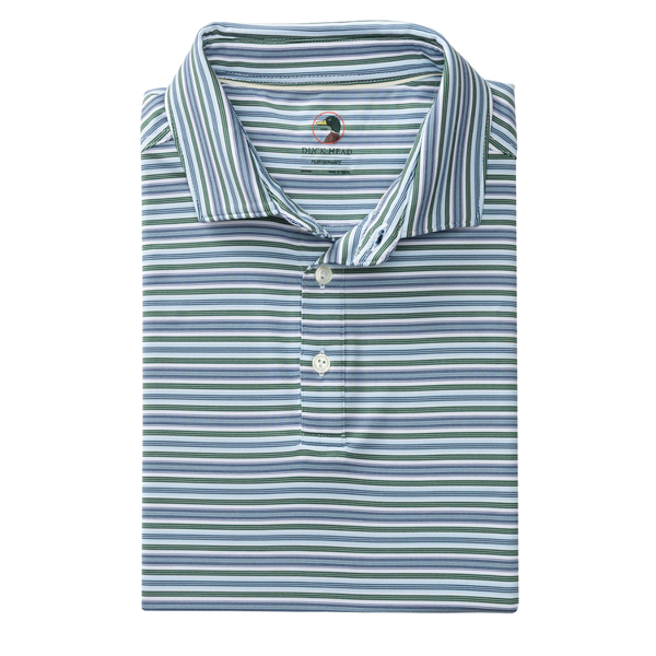 Duck Head Men's Long Drive Performance Polo / Caro Stripe - Hunter Green