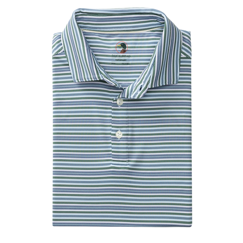 Duck Head Men's Long Drive Performance Polo / Caro Stripe - Hunter Green