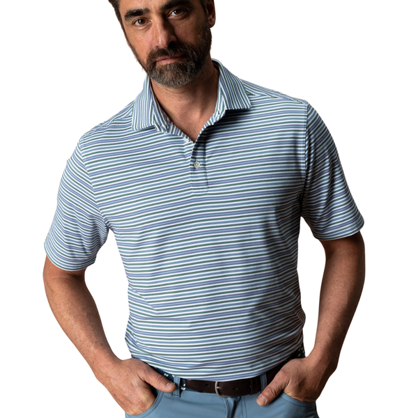 Duck Head Men's Long Drive Performance Polo / Caro Stripe - Hunter Green