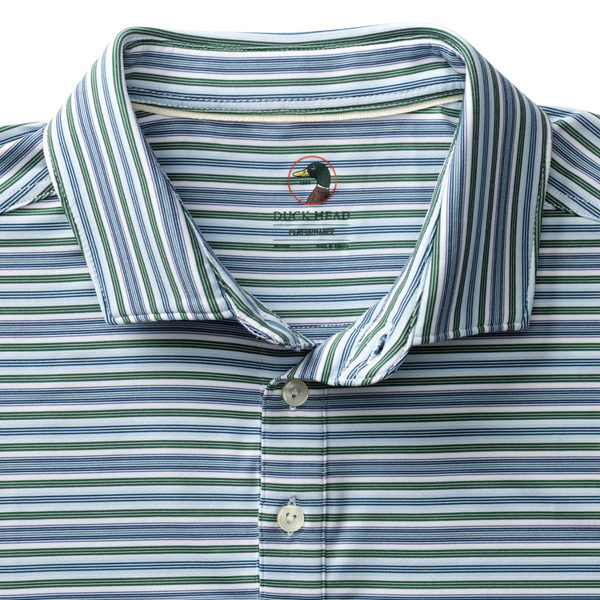 Duck Head Men's Long Drive Performance Polo / Caro Stripe - Hunter Green