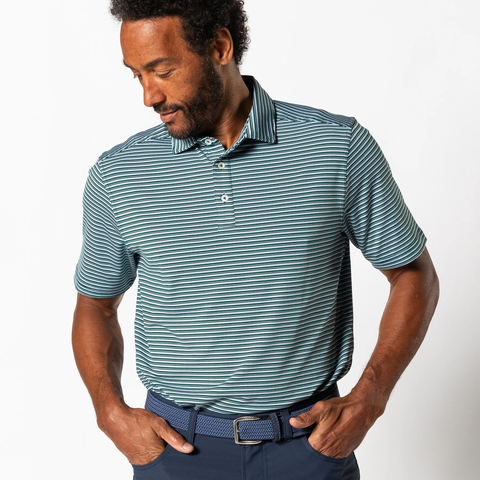Duck Head Men's S/S Long Drive Performance Polo / Barker Stripe - Forest Green