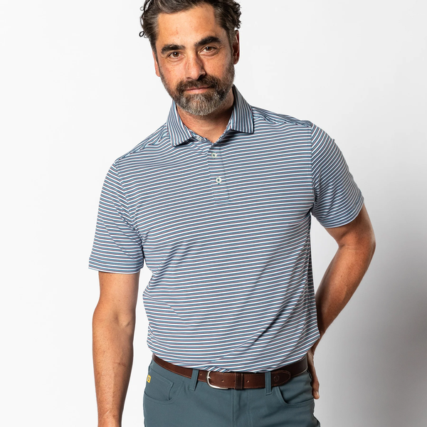 Duck Head Men's S/S Long Drive Performance Polo / Barker Stripe - Teal Blue
