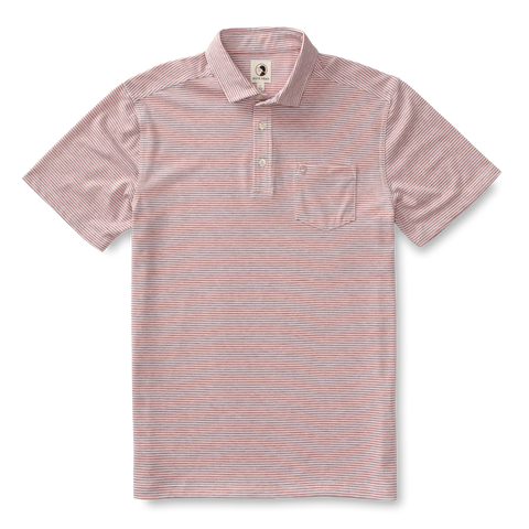 Duck Head Men's Summerford Stripe Performance Pique Polo / Baked Red Heather