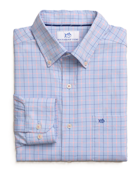 Southern Tide Men's LS Coastal Breeze Edisto Island Sportshirt / Ocean Channel