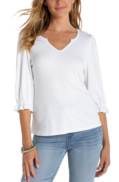 Liverpool Women's Cream Elbow Sleeve Notch Knit Top