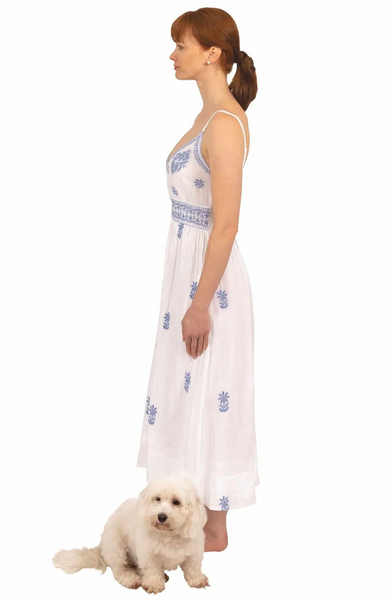 Gretchen Scott Women's Fiesta Time Hand Embroidered Dress / White-Peri