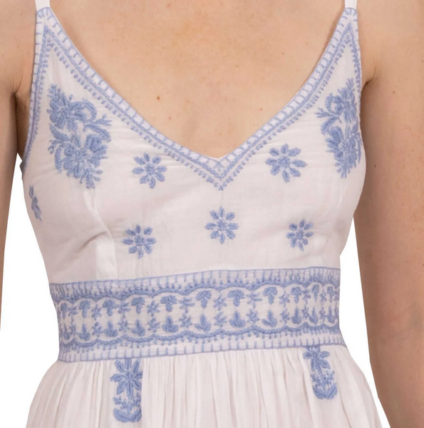 Gretchen Scott Women's Fiesta Time Hand Embroidered Dress / White-Peri