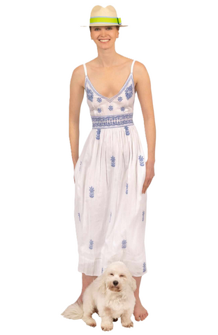Gretchen Scott Women's Fiesta Time Hand Embroidered Dress / White-Peri