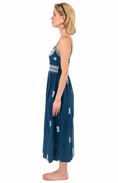 Gretchen Scott Women's NV/WH Fiesta Time Hand Embroidered Midi Dress