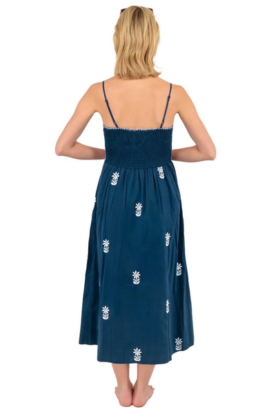 Gretchen Scott Women's NV/WH Fiesta Time Hand Embroidered Midi Dress
