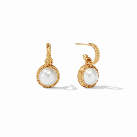 Julie Vos Fleur-de-Lis Hoop & Charm Pearl Earrings