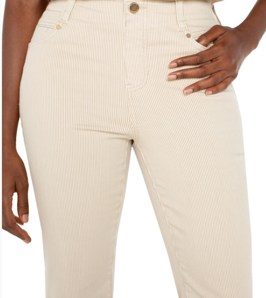 Liverpool Peplum Gia Glider Crop Flare Pant / Cappucino Stripe