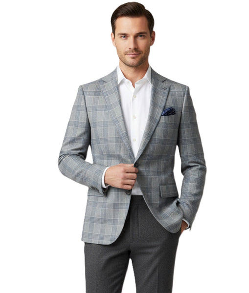 Paul Betenly Modern Soft Sport Coat / Green-Blue Plaid, Flap Pocket