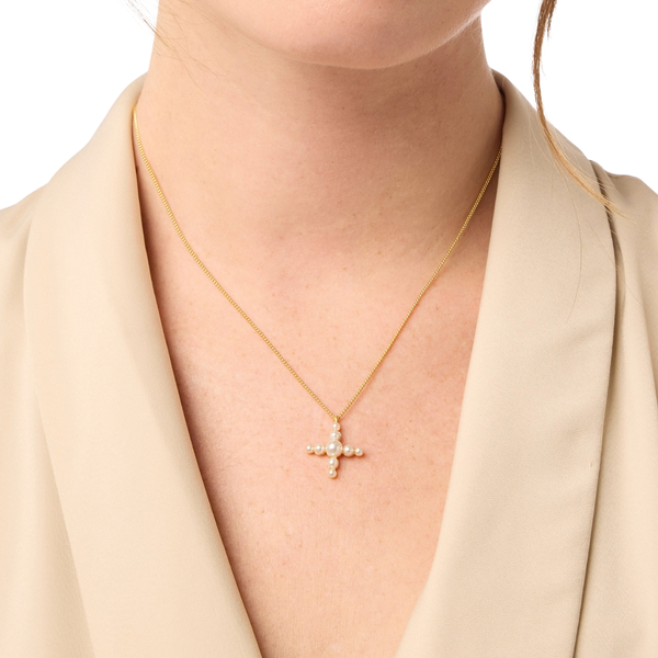 Julie Vos Gumdrop Pearl Cross Delicate Gold Necklace