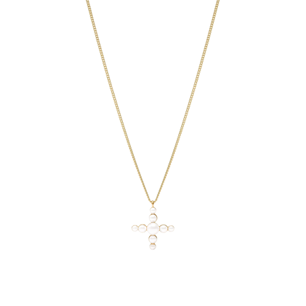 Julie Vos Gumdrop Pearl Cross Delicate Gold Necklace