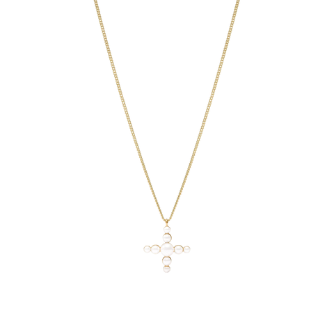 Julie Vos Gumdrop Pearl Cross Delicate Gold Necklace