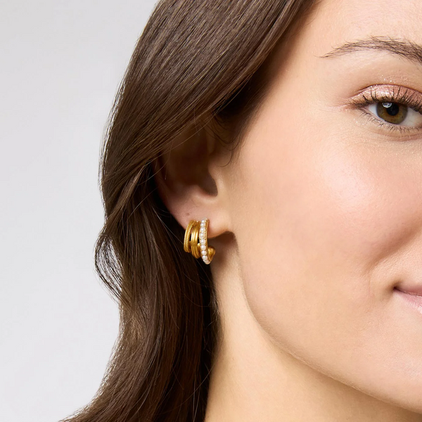 Julie Vos Hydra Pearl Triple Hoop Gold Earrings