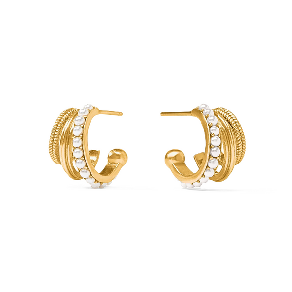 Julie Vos Hydra Pearl Triple Hoop Gold Earrings