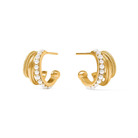 Julie Vos Hydra Pearl Triple Hoop Gold Earrings