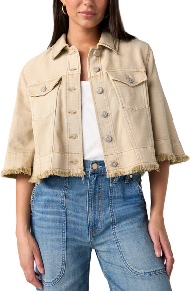 Liverpool Women's 3/4 Sleeve Frayed Flounce Jacket / Light Khaki