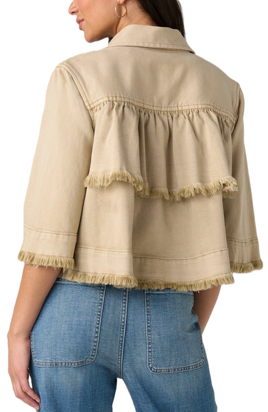 Liverpool Women's 3/4 Sleeve Frayed Flounce Jacket / Light Khaki