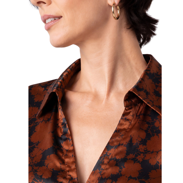 Liverpool Women's Long Sleeve Button Front Woven Blouse / Black Copper Floral
