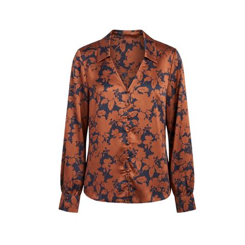 Liverpool Women's Long Sleeve Button Front Woven Blouse / Black Copper Floral
