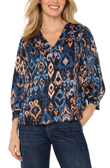 Liverpool Women's 3/4 Sleeve Popover Blouse / Blue Multi Ikat