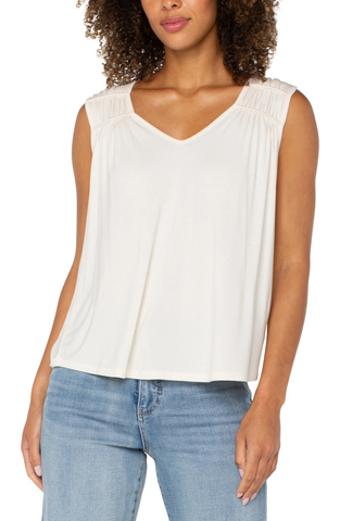 Liverpool Women's Shirred Detail Knit Top / Whipped Cream