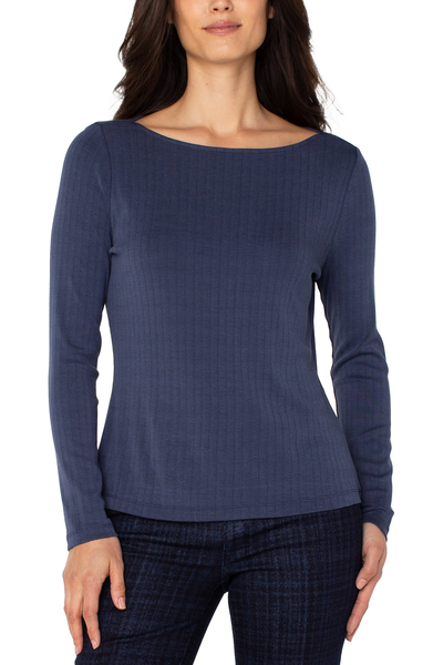 Liverpool Women's Long Sleeve Boat Neck Knit Top / Washed Navy