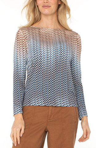 Liverpool Long Sleeve Boat Neck Knit Top / Tan