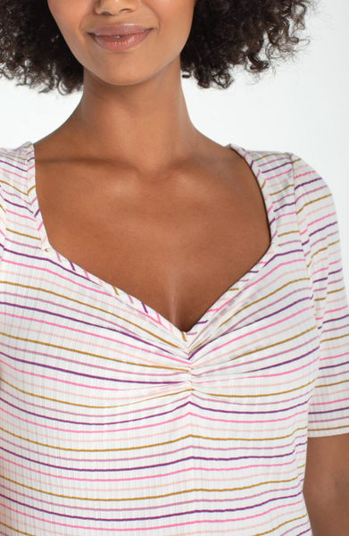 Liverpool Women's Half Sleeve Sweetheart Knit Top / Cream-Pink