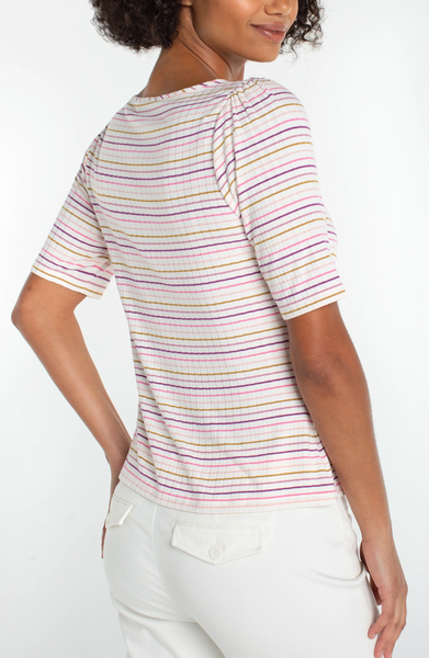 Liverpool Women's Half Sleeve Sweetheart Knit Top / Cream-Pink