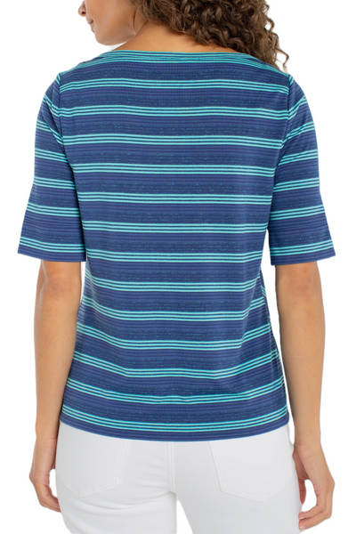 Liverpool Half Sleeve Navy/Teak Boat Neck Knit Top