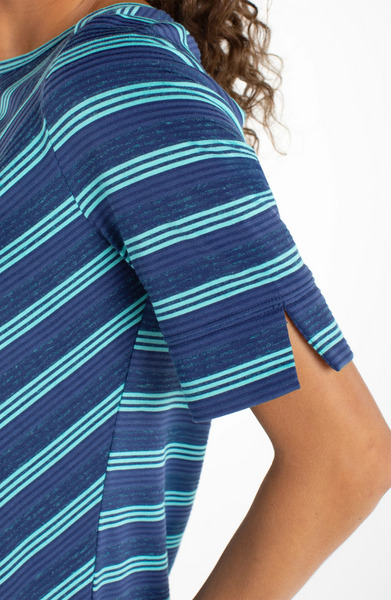 Liverpool Half Sleeve Navy/Teak Boat Neck Knit Top